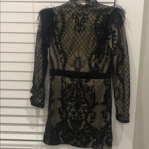 PrettyLittleThing Black and Olive Embellished Long Sleeve Dress